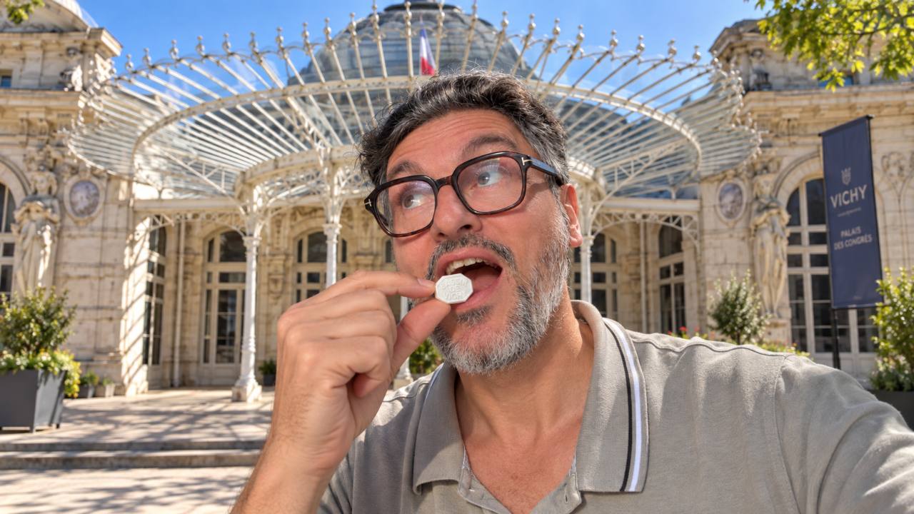 Cesare Mainardi devant le Palais des Congrès de Vichy